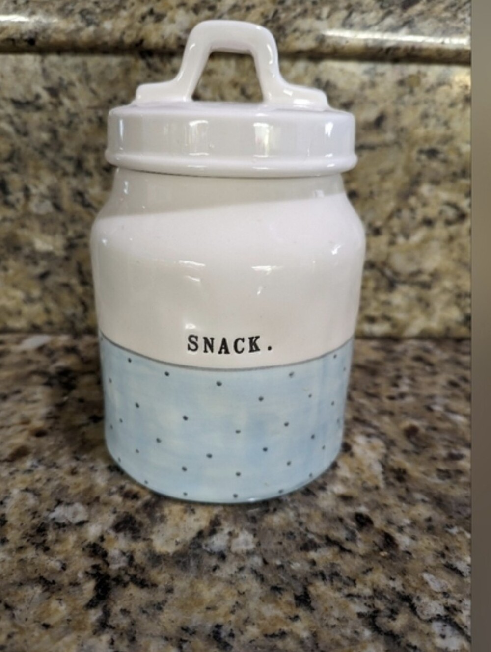 Ceramic Rae Dunn  Snack Canister - White and Light Blue